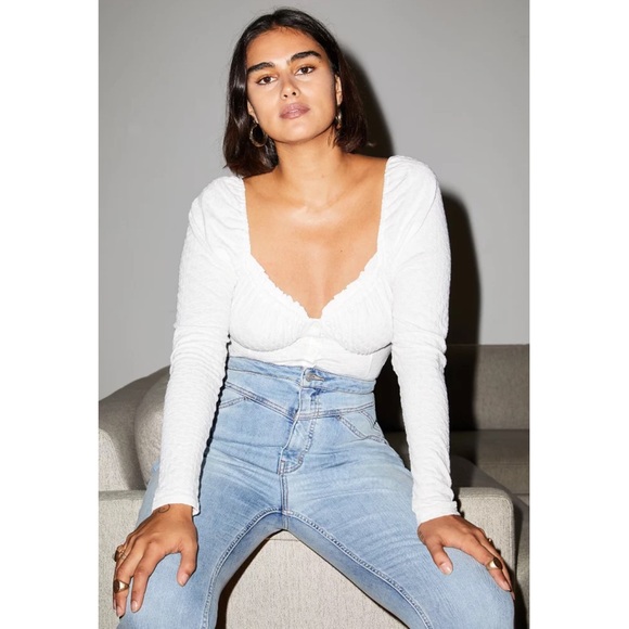 Free People Ladybug Long Sleeve Top in White Bustier - Picture 1 of 9